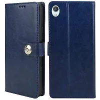 Fastship Genuine Matte Leather Finish Flip Cover for Vivo 1908  Y90  Inside TPU  Inbuilt Stand  Wallet Style Back Cover Case  Stylish Button Magnetic Closure  Navy Blue-thumb1