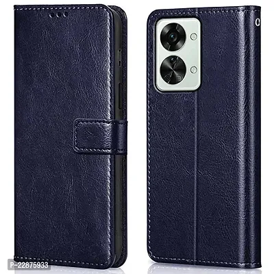 Fastship Leather Finish Inside TPU Wallet Back Case Stand Magnetic Closure Flip Cover for OnePlus Nord 2T 5G  Navy Blue-thumb2