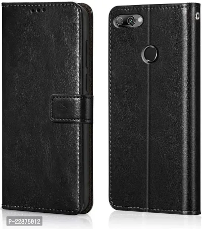 Fastship Faux Leather Wallet with Back Case TPU Build Stand  Magnetic Closure Flip Cover for Huawai Honor 9N  Venom Black-thumb0