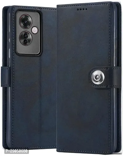 Fastship Genuine Leather Finish Flip Cover for OPPO CPH2603 / F25 Pro 5G | Inside Back TPU Wallet Button Magnetic Closure for OPPO F25 Pro 5G- Navy Blue-thumb0