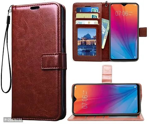 Fastship Cover Leather Finish Inside TPU Back Case Wallet Stand Magnetic Closure Flip Cover for Vivo T1 5G  Executive Brown-thumb2