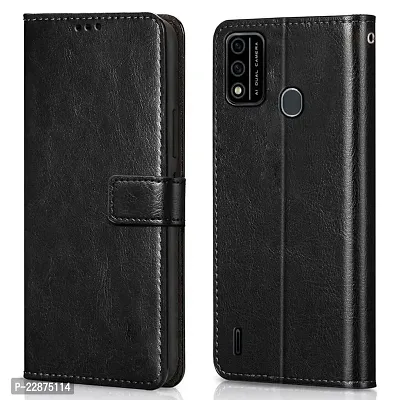 Fastship Faux Leather Wallet with Back Case TPU Build Stand  Magnetic Closure Flip Cover for itel A48  Venom Black-thumb0