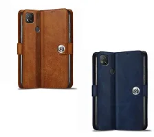 Fastship Combo 2 Flip Cover for MI POCO MZB0A0JIN / POCO C31 | Wallet Stylish Button Magnetic - Brown / Blue-thumb1