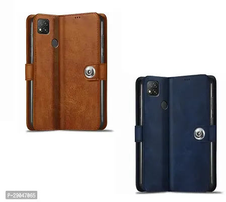 Fastship Combo 2 Flip Cover for MI POCO MZB0A0JIN / POCO C31 | Wallet Stylish Button Magnetic - Brown / Blue-thumb2