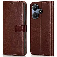 Fastship Cover Case Vintage Magnatic Button Case Inside Build Back TPU Stand View Lether Flip Cover for Infinix X669C  HOT 30i  Brown-thumb1