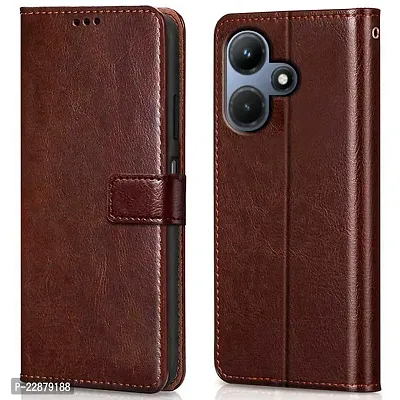 Fastship Cover Case Vintage Magnatic Button Case Inside Build Back TPU Stand View Lether Flip Cover for Infinix X669C  HOT 30i  Brown-thumb2