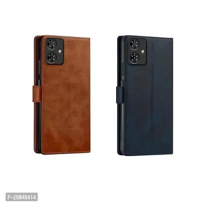 Fastship Combo 2 Flip Cover for Motorola MOTO G54 5G | Wallet Stylish Button Magnetic for Motorola G54 5G - Brown / Blue-thumb2