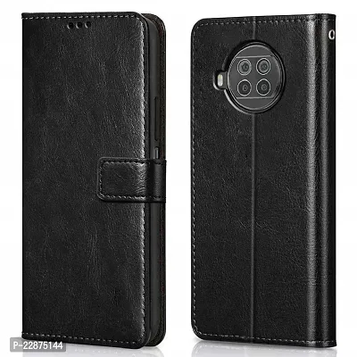 Fastship Faux Leather Wallet with Back Case TPU Build Stand  Magnetic Closure Flip Cover for Mi 10i  Venom Black