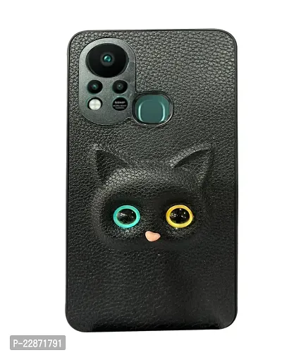 Fastship Colour Eye Cat Soft Kitty Case Back Cover for Infinix Hot 11s  Faux Leather Finish 3D Pattern Cat Eyes Case Back Cover Case for Infinix X6812  Hot 11s  Black