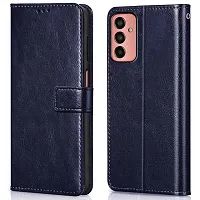 Fastship Leather Finish Inside TPU Wallet Back Case Stand Magnetic Closure Flip Cover for Samsung Galaxy M13 4G  Navy Blue-thumb1