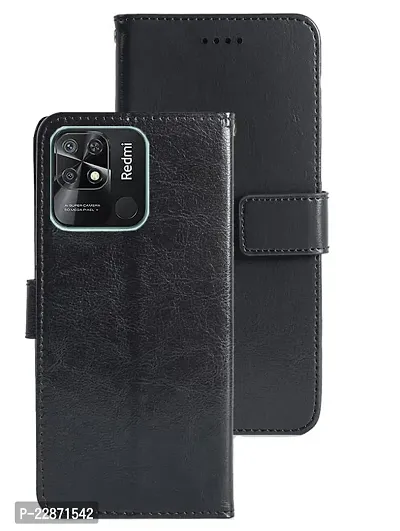 Fastship Cover Vintage Magnetic Leather Wallet Case Flip Cover for Mi Redmi 10A Sport  Charcoal Black-thumb0