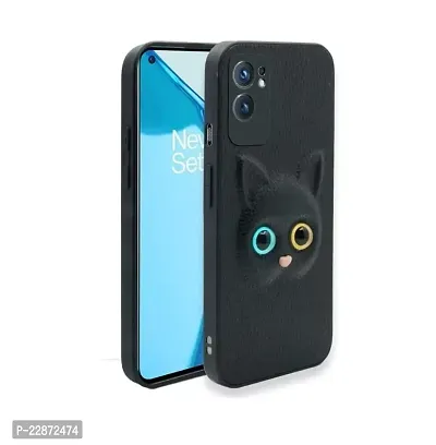 Fastship Coloured 3D POPUP Billy Eye Effect Kitty Cat Eyes Leather Rubber Back Cover for Oppo Reno7 5G  Pitch Black