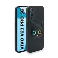 Coverage Coloured 3D POPUP Billy Eye Effect Kitty Cat Eyes Leather Rubber Back Cover for Vivo V23 5G  Pitch Black-thumb1