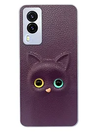 Coverage Colour Eye Cat Soft Kitty Case Back Cover for Vivo V21e  Faux Leather Finish 3D Pattern Cat Eyes Case Back Cover Case for Vivo V2055  V21e 5G  Jam Purple-thumb1