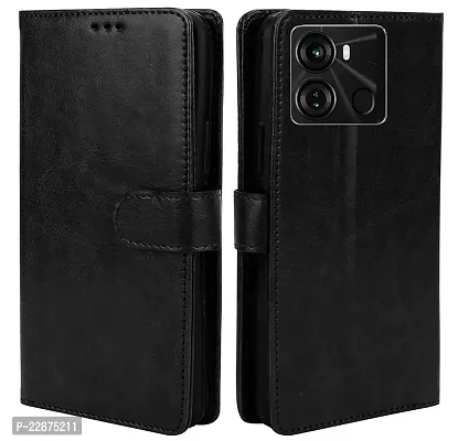 Fastship Cover Case Faux Leather Wallet with Back Case TPU Build Stand  Magnetic Closure Flip Cover for itel P40  Venom Black-thumb0