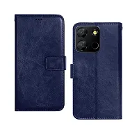 Fastship Cases Vintage Magnatic Closer Leather Flip Cover for Itel A662LM  Itel A60s  Navy Blue-thumb1