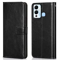 Fastship Vintage Magnatic Button Case Inside Build Back TPU Stand View Lether Flip Cover for Infinix X6816C  HOT 12 Play  Black-thumb1