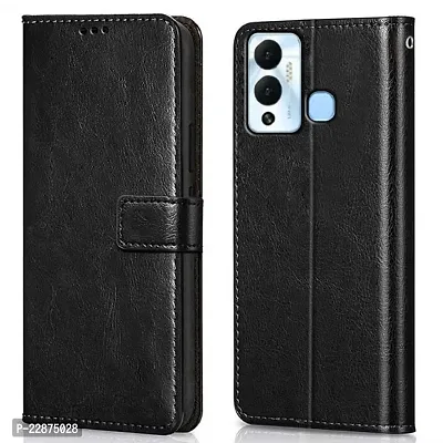 Fastship Vintage Magnatic Button Case Inside Build Back TPU Stand View Lether Flip Cover for Infinix X6816C  HOT 12 Play  Black-thumb2