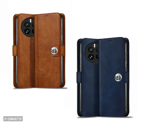 Fastship Realme 12Pro -RMX3842 Combo 2 Flip Cover imported TPU Wallet Button Magnetic Book Leather Combo 2 Flip Cover for Realme 12 Pro 5G - Blue / Brown-thumb0