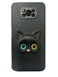 Coverage Coloured 3D POPUP Billy Eye Effect Kitty Cat Eyes Leather Rubber Back Cover for Poco X3 Pro  Pitch Black-thumb1