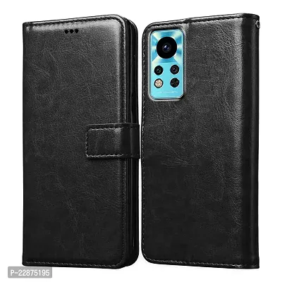 Fastship Faux Leather Wallet with Back Case TPU Build Stand  Magnetic Closure Flip Cover for Infinix Note 12i  Venom Black-thumb0