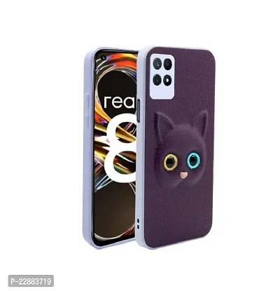 Coverage Colour Eye Cat Soft Kitty Case Back Cover for Oppo Realme 8i  Faux Leather Finish 3D Pattern Cat Eyes Case Back Cover Case for Realme RMX3151  realme 8i  Jam Purple-thumb0