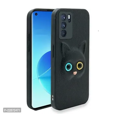 Coverage Coloured 3D POPUP Billy Eye Effect Kitty Cat Eyes Leather Rubber Back Cover for Oppo Reno6 5G  Pitch Black-thumb0