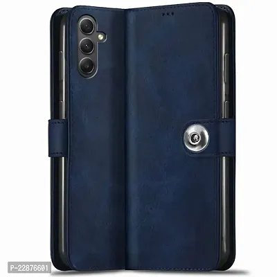 Fastship Case Leather Finish Flip Cover for Samsung A34 5G SM A346E  Inside Back TPU  Stand  Wallet Button Magnetic Closure for Samsung Galaxy A34 5G  Navy Blue-thumb0