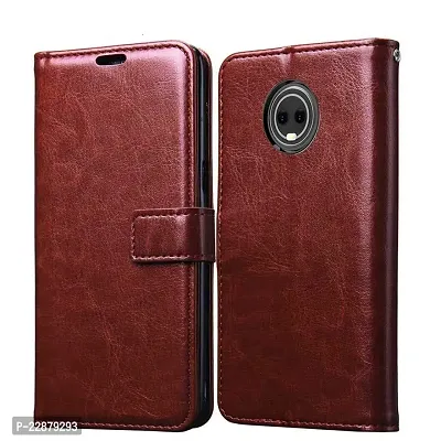 Fastship Case Leather Finish Inside TPU Wallet Stand Magnetic Closure Flip Cover for Moto G6  Executive Brown-thumb0