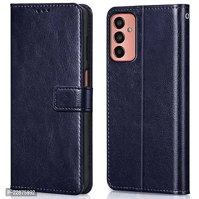 Fastship Vintage Magnetic Leather Wallet Case Book Flip Cover for Samsung M13 SM M135F 4G  Attractive Blue-thumb0