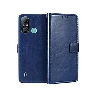 Fastship Vintage Magnatic Button Case Inside Build Back TPU Stand View Lether Flip Cover for Itel A661L  Itel A49  Blue-thumb1