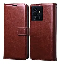 Fastship Vintage Magnatic Button Case Inside Build Back TPU Stand View Lether Flip Cover for Infinix Note 12 5G X671  Brown-thumb1