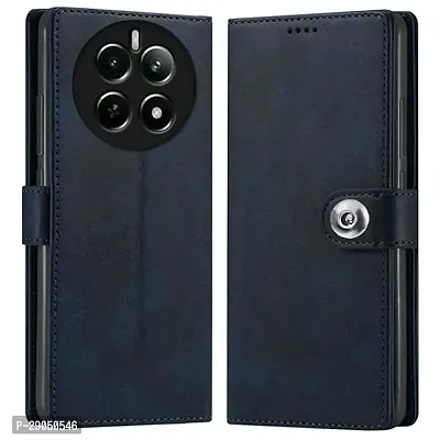 Fastship Genuine Leather Finish Flip Cover for Realme 12Pro+ 5G - RMX3840 | Inside Back TPU Wallet Button Magnetic Closure for Realme 12 Pro+ 5G- Navy Blue-thumb0