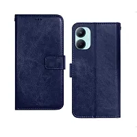 Fastship Leather Finish Inside TPU Wallet Back Case Stand Magnetic Closure Flip Cover for Realme C33  Navy Blue-thumb1