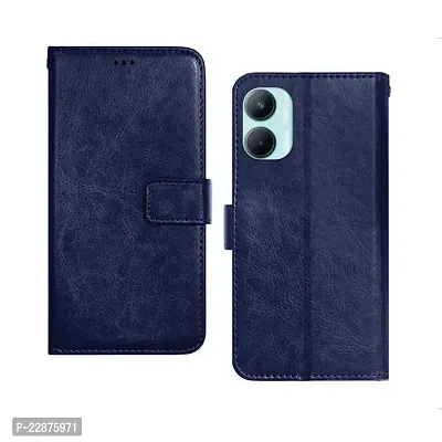 Fastship Leather Finish Inside TPU Wallet Back Case Stand Magnetic Closure Flip Cover for Realme C33  Navy Blue-thumb2