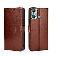 Fastship Vintage Magnatic Button Case Inside Build Back TPU Stand View Lether Flip Cover for Infinix X668  Hot 12Pro  Brown-thumb1