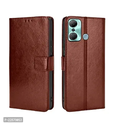 Fastship Vintage Magnatic Button Case Inside Build Back TPU Stand View Lether Flip Cover for Infinix X668  Hot 12Pro  Brown-thumb2