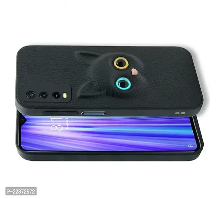 Coverage Coloured 3D POPUP Billy Eye Effect Kitty Cat Eyes Leather Rubber Back Cover for Vivo Y12s  Pitch Black-thumb2