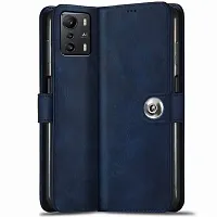 Fastship Genuine Matte Leather Finish Flip Cover for Infinix X6815B  Zero 5G 2021  Inside Back TPU  Stand  Wallet Stylish Button Magnetic Closure for Infinix Zero 5G Old 2021  Navy Blue-thumb1