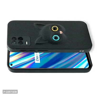 Fastship Coloured 3D POPUP Billy Eye Effect Kitty Cat Eyes Leather Rubber Back Cover for Realme 8 5G  Pitch Black