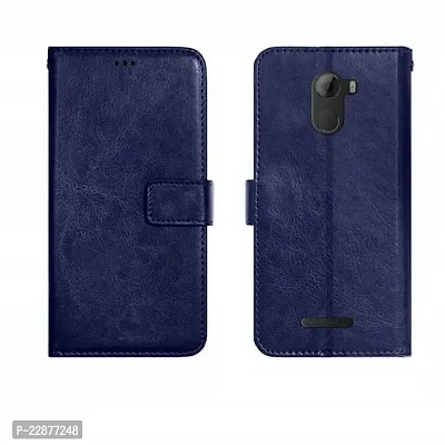 Fastship Faux Leather Wallet with Back Case TPU Build Stand  Magnetic Closure Flip Cover for GIONEE A1 Lite  Navy Blue