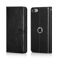 Fastship Vintage Magnatic Button Case Inside Build Back TPU Stand View Lether Flip Cover for I Phone SE 3rd Gen 2022  Black-thumb1