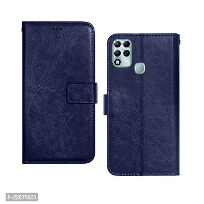 Fastship Cover Leather Wallet Stand Magnetic Closure Flip Cover for Infinix Hot 12  Navy Blue-thumb2