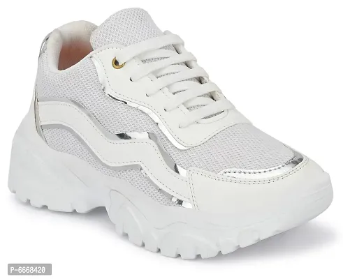 Elegant White Mesh Self Design Sports Shoes For Women-thumb2