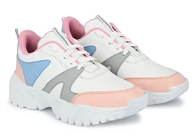 Elegant White Synthetic Leather Self Design Sports Shoes For Women-thumb2