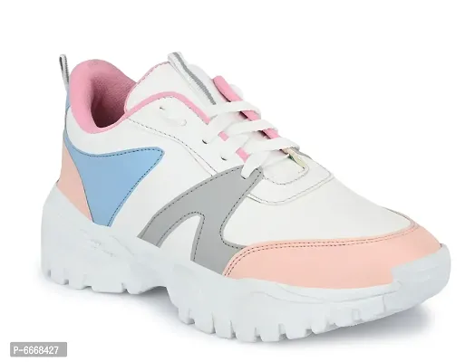 Elegant White Synthetic Leather Self Design Sports Shoes For Women-thumb1