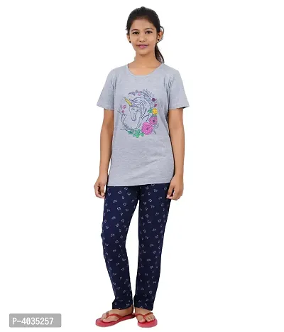Girls Printed Grey Top With Bottom - Pack of 1-thumb0