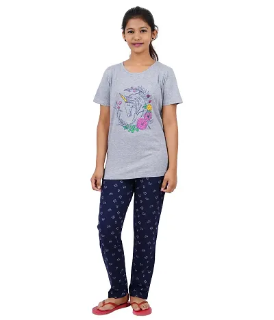 Girls Printed Grey Top With Bottom - Pack of 1