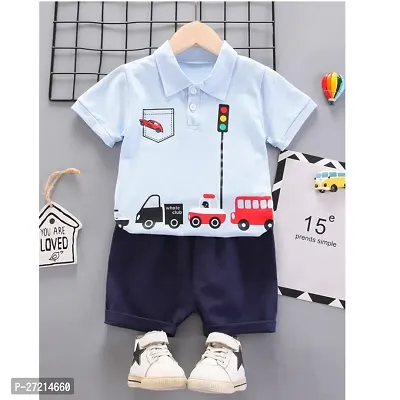 Fabulous Blue Cotton Printed T-Shirts with Shorts For Boys