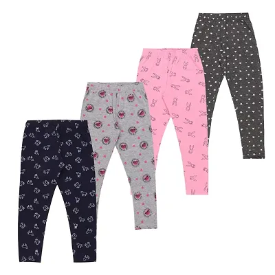 Poppy Kids Girls/Baby Girls Cotton Printed Pyjamas/Pant/Casuals (Pack of 4)